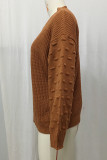 Brown Casual Solid Basic O Neck Tops