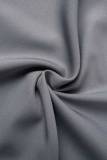 Robe grise décontractée imprimée basique à manches courtes et col rond, robes de grande taille