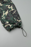 Camouflage Rue Imprimé Camouflage Tassel Draw String Pocket Regular Mid Waist Straight Full Print Bottoms