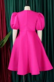 Black Casual Solid Patchwork O Neck A Line Short Sleeve Dress