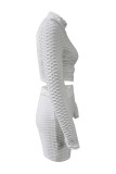 Белая повседневная спортивная одежда Сплошной лоскутный воротник на молнии с длинным рукавом из двух частей