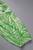 Groene casual print frenulum split-kraag-jurken met lange mouwen