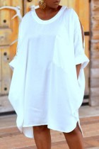 Vestidos brancos casuais sólidos com decote em O Plus tamanho