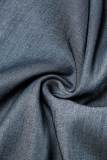 Bleu marine décontracté solide Patchwork accessoires en métal décoration col asymétrique combinaisons amples