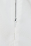 Branco casual sólido retalhos assimétrico decote em O manga comprida duas peças