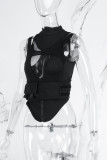 Black Sexy Casual Solid Patchwork See-through Half A Turtleneck Tops