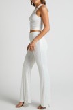 Pantalon patchwork décontracté blanc à paillettes, slim, taille haute, conventionnel