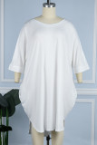 Белые повседневные однотонные платья с круглым вырезом и круглым вырезом больших размеров