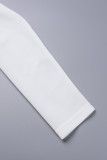 Weißer sexy Street Solid Patchwork-Taschen-Umlegekragen-gerader Strampler