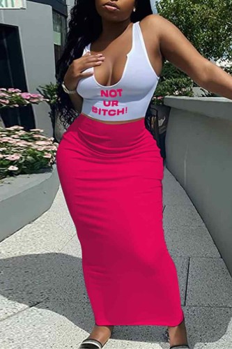 White Sexy Casual Letter Print Basic U Neck Sleeveless Two Pieces