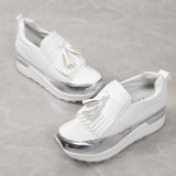 Chaussures de sport décontractées blanches, Patchwork contrasté rond, chaussures d'extérieur confortables