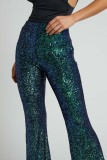 Pantaloni patchwork convenzionali skinny a vita alta con paillettes patchwork casual verde malachite