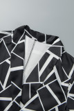 Black Casual Print Cardigan Turn-back Collar Outerwear