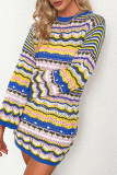 Black Casual Striped Patchwork O Neck Long Sleeve Dresses