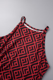 Rote, lässige, bedruckte, ärmellose Kleider mit Frenulum-Schlitz und O-Ausschnitt