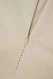Gele Elegante Solide Patchwork Frenulum Metalen Accessoires Decoratie Spleet V-hals Wrapped Skirt Jurken