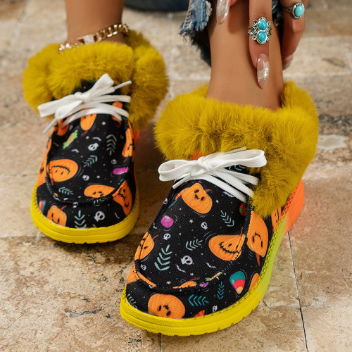Black Casual Patchwork Frenulum Printing Round Keep Warm Comfortable Out Door Shoes