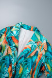 Khaki Casual Print Patchwork Turn-back Collar Outerwear