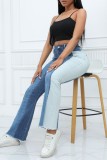 Jeans skinny preto casual patchwork contraste cintura alta (sujeito ao objeto real)