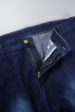 Dark Blue Casual Solid Patchwork Plus Size Jeans