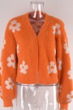Orange Casual Daily Patchwork Cardigan Ytterkläder