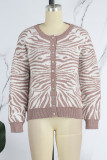 Khaki Casual Daily Patchwork Cardigan Outerwear