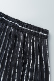 Zwart Casual gestreepte print Basic overhemdkraag met lange mouwen, twee stukken