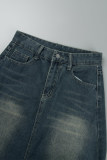 Gonne di jeans regolari a vita alta patchwork tinta unita casual blu