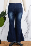 Dunkelblaue, lässige, einfarbige Patchwork-Jeans in Übergröße