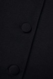 Vestidos de una línea de cuello en V con hebilla de patchwork sólido elegante negro (con cinturón)
