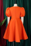 Black Casual Solid Patchwork O Neck A Line Short Sleeve Dress