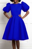 Black Casual Solid Patchwork O Neck A Line Short Sleeve Dress