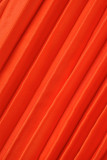 Orange-rote, lässige, allmählich wechselnde, plissierte Hose mit normaler, hoher Taille und konventionellem Positionierungsdruck