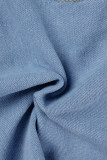 Светло-голубые сексуальные повседневные уличные однотонные прямые джинсовые шорты с кисточками и карманами в стиле пэчворк с высокой талией