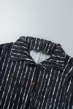 Zwart Casual gestreepte print Basic overhemdkraag met lange mouwen, twee stukken