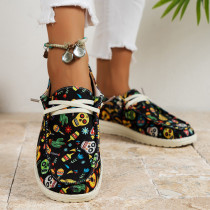 Black Casual Patchwork Printing Round Comfortable Shoes