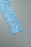 Blauwe sexy print patchwork vierkante kraag eenstaps rokjurken