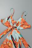 Veelkleurige sexy print patchwork rugloze v-hals sling-jurkjurken