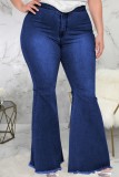 Jeans taglie forti patchwork solido casual blu baby