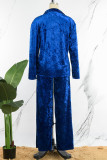 Blu royal casual tinta unita patchwork colletto con risvolto manica lunga due pezzi