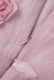 Розовые сексуальные повседневные однотонные лоскутные длинные платья с открытой спиной на бретельках