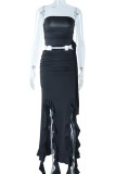 Black Sexy Casual Solid Backless Strapless Sleeveless Two Pieces