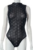 Black Sexy Solid See-through O Neck Sleeveless Two Pieces