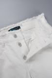 Witte, casual effen gescheurde patchwork, normale spijkerbroek met middelhoge taille (afhankelijk van het werkelijke doel)