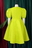Black Casual Solid Patchwork O Neck A Line Short Sleeve Dress