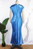 Robes de robe sans manches élégantes à col en V et patchwork bleu marine