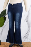 Babyblauwe casual effen patchwork grote maat jeans