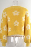Yellow Casual Daily Patchwork Cardigan Outerwear