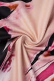 Rosafarbene, lässig bedruckte Basic-Langkleider mit V-Ausschnitt
