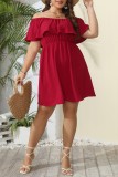 Red Casual Solid Patchwork O Neck Short Sleeve Dress Plus Size Dresses